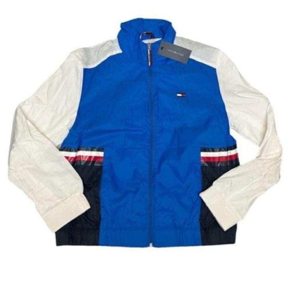 Tommy Hilfiger Women’s S Windbreaker Flag Logo‎ Colorblock Jacket USA Zip Spring